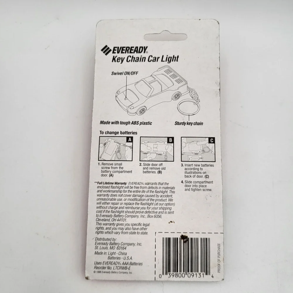 Vintage 1996 Eveready Car Light Flashlight Key Chain- New Sealed!
